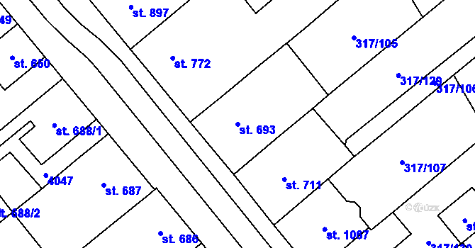 Parcela st. 693 v KÚ Rakvice, Katastrální mapa