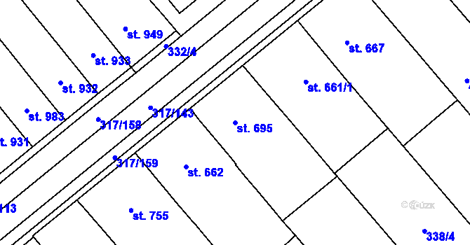 Parcela st. 695 v KÚ Rakvice, Katastrální mapa