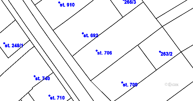 Parcela st. 706 v KÚ Rakvice, Katastrální mapa
