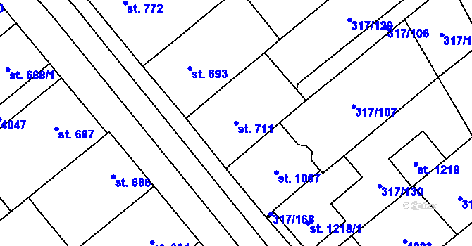 Parcela st. 711 v KÚ Rakvice, Katastrální mapa