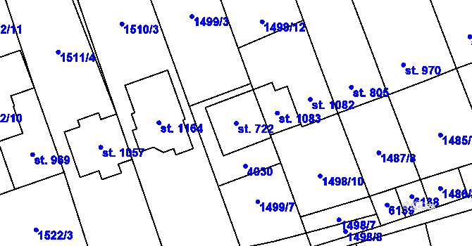 Parcela st. 722 v KÚ Rakvice, Katastrální mapa