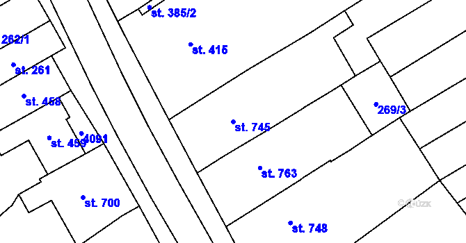 Parcela st. 745 v KÚ Rakvice, Katastrální mapa