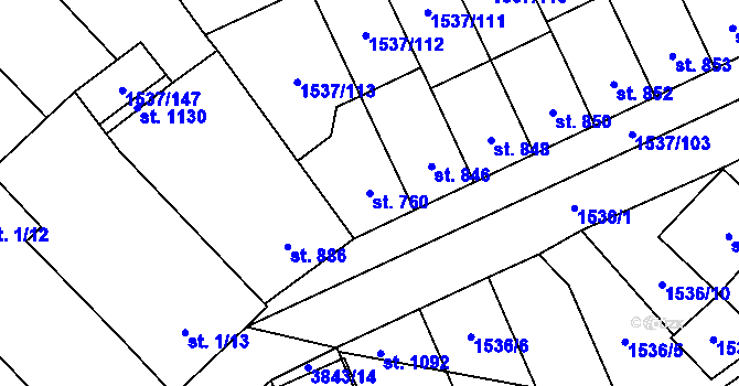 Parcela st. 760 v KÚ Rakvice, Katastrální mapa
