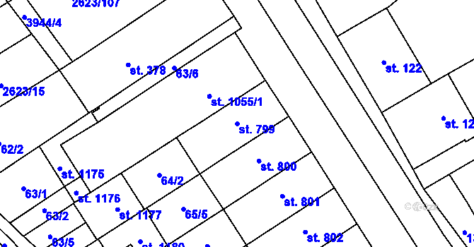 Parcela st. 799 v KÚ Rakvice, Katastrální mapa