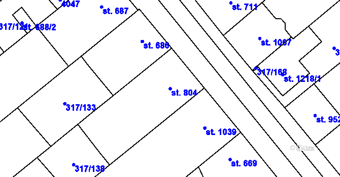 Parcela st. 804 v KÚ Rakvice, Katastrální mapa