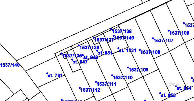 Parcela st. 851 v KÚ Rakvice, Katastrální mapa