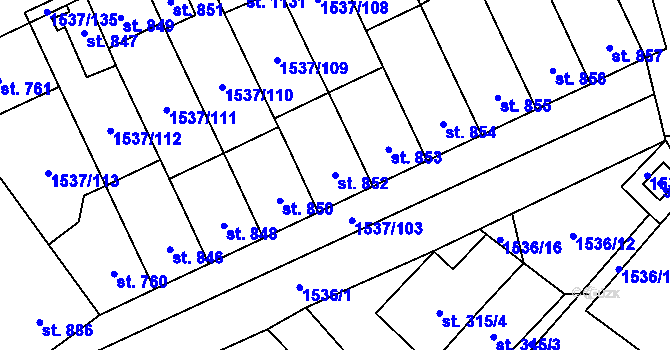 Parcela st. 852 v KÚ Rakvice, Katastrální mapa