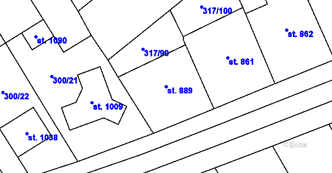 Parcela st. 889 v KÚ Rakvice, Katastrální mapa