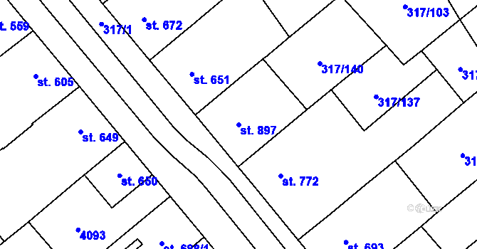 Parcela st. 897 v KÚ Rakvice, Katastrální mapa