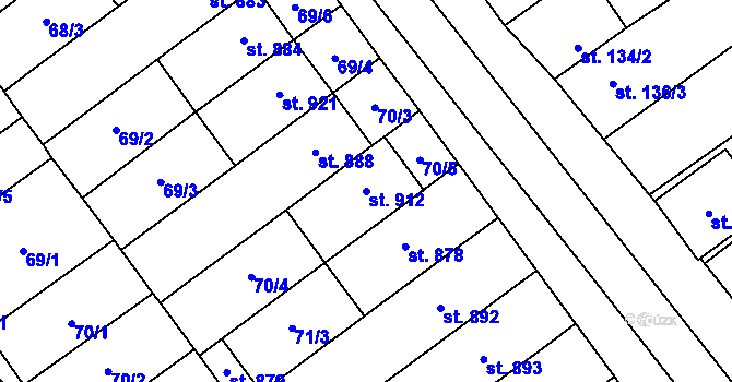 Parcela st. 912 v KÚ Rakvice, Katastrální mapa