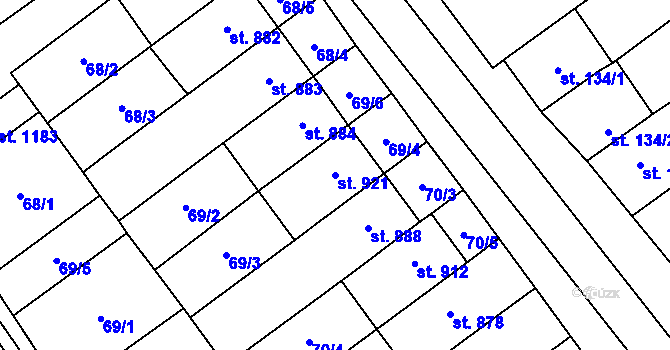 Parcela st. 921 v KÚ Rakvice, Katastrální mapa