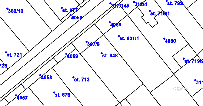 Parcela st. 948 v KÚ Rakvice, Katastrální mapa