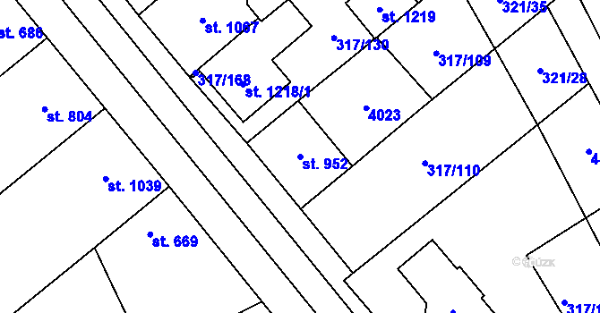 Parcela st. 952 v KÚ Rakvice, Katastrální mapa