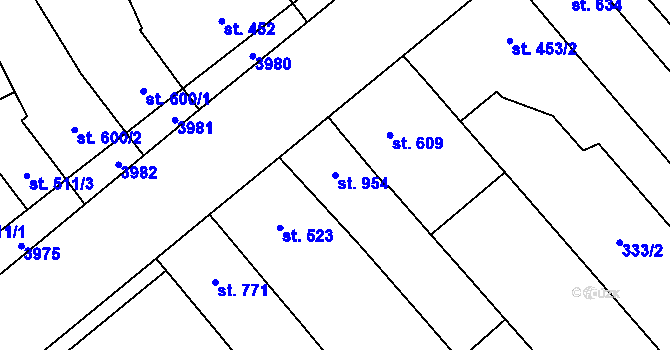 Parcela st. 954 v KÚ Rakvice, Katastrální mapa