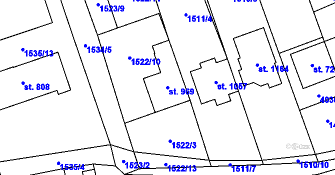 Parcela st. 969 v KÚ Rakvice, Katastrální mapa