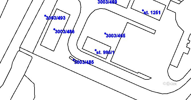 Parcela st. 996/1 v KÚ Rakvice, Katastrální mapa
