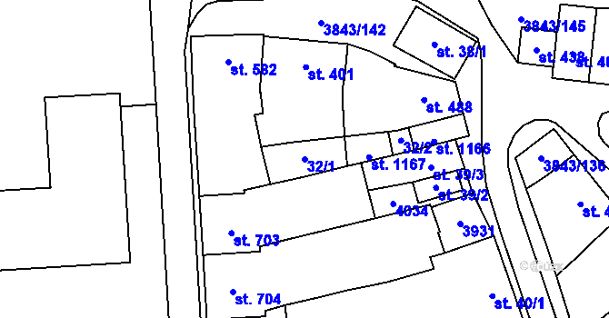 Parcela st. 32/1 v KÚ Rakvice, Katastrální mapa
