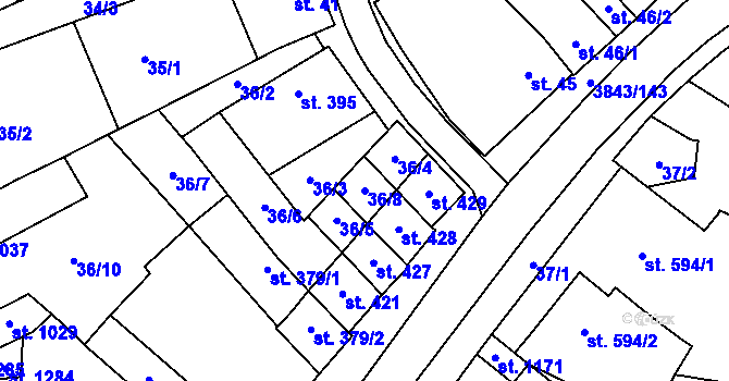 Parcela st. 36/8 v KÚ Rakvice, Katastrální mapa