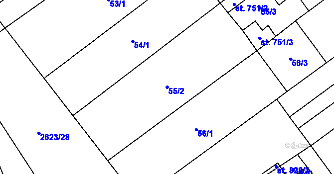 Parcela st. 55/2 v KÚ Rakvice, Katastrální mapa