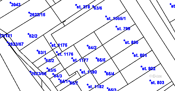 Parcela st. 64/2 v KÚ Rakvice, Katastrální mapa
