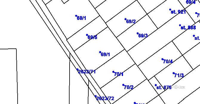 Parcela st. 69/1 v KÚ Rakvice, Katastrální mapa