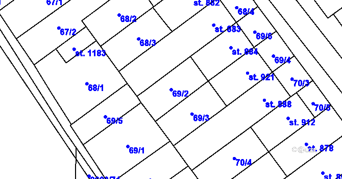 Parcela st. 69/2 v KÚ Rakvice, Katastrální mapa