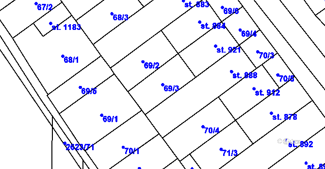 Parcela st. 69/3 v KÚ Rakvice, Katastrální mapa