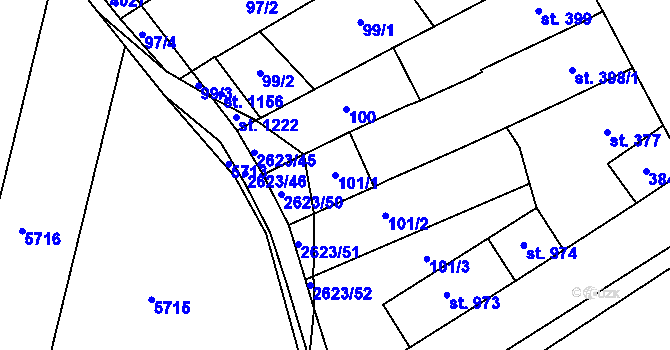 Parcela st. 101/1 v KÚ Rakvice, Katastrální mapa