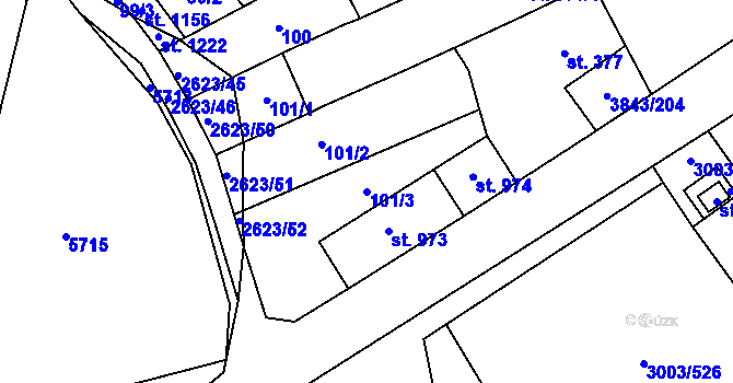 Parcela st. 101/3 v KÚ Rakvice, Katastrální mapa