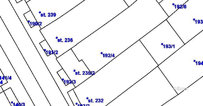 Parcela st. 192/4 v KÚ Rakvice, Katastrální mapa