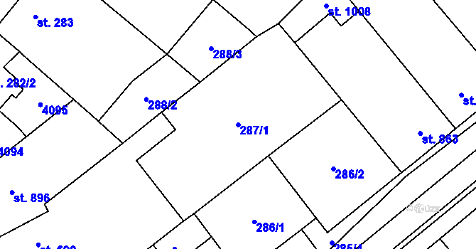 Parcela st. 287/1 v KÚ Rakvice, Katastrální mapa