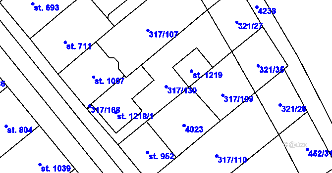 Parcela st. 317/130 v KÚ Rakvice, Katastrální mapa