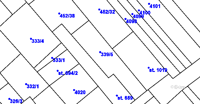 Parcela st. 339/5 v KÚ Rakvice, Katastrální mapa