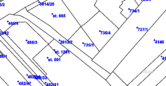 Parcela st. 735/1 v KÚ Rakvice, Katastrální mapa