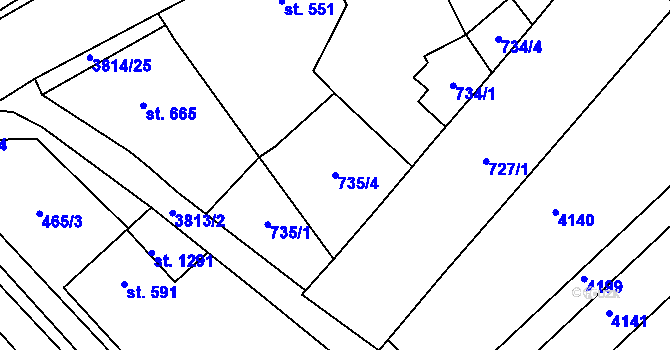 Parcela st. 735/4 v KÚ Rakvice, Katastrální mapa