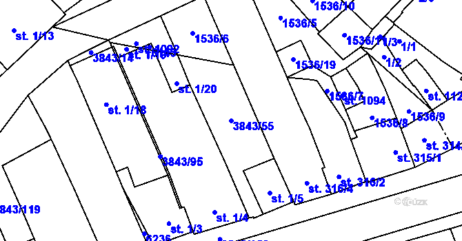 Parcela st. 3843/55 v KÚ Rakvice, Katastrální mapa