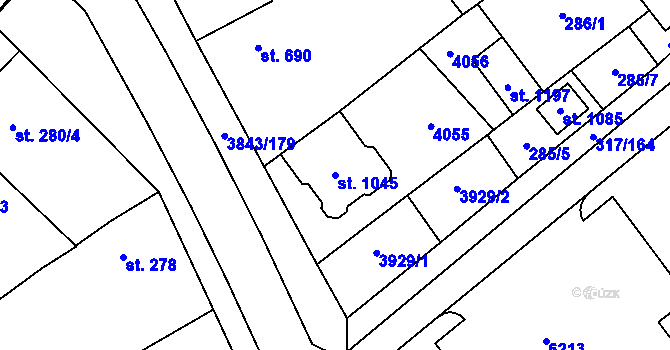 Parcela st. 1045 v KÚ Rakvice, Katastrální mapa