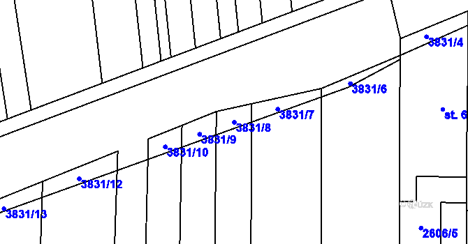 Parcela st. 3831/8 v KÚ Rakvice, Katastrální mapa