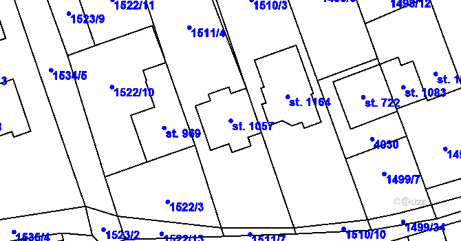Parcela st. 1057 v KÚ Rakvice, Katastrální mapa
