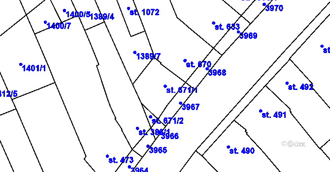 Parcela st. 671/1 v KÚ Rakvice, Katastrální mapa