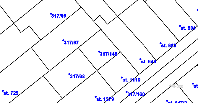 Parcela st. 317/148 v KÚ Rakvice, Katastrální mapa