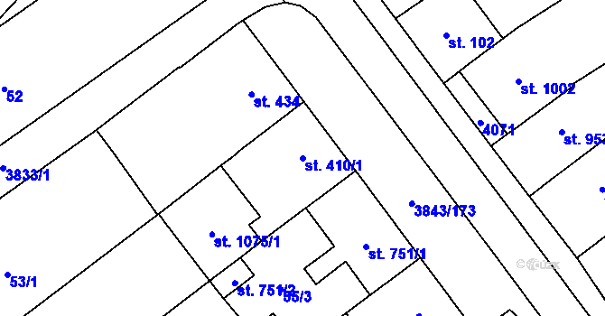 Parcela st. 410/1 v KÚ Rakvice, Katastrální mapa