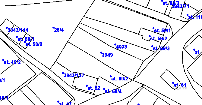 Parcela st. 3949 v KÚ Rakvice, Katastrální mapa