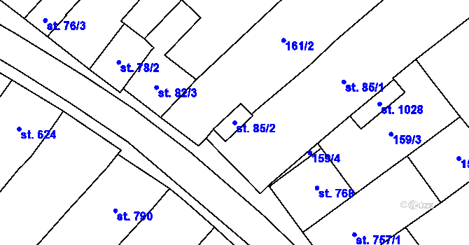Parcela st. 85/2 v KÚ Rakvice, Katastrální mapa