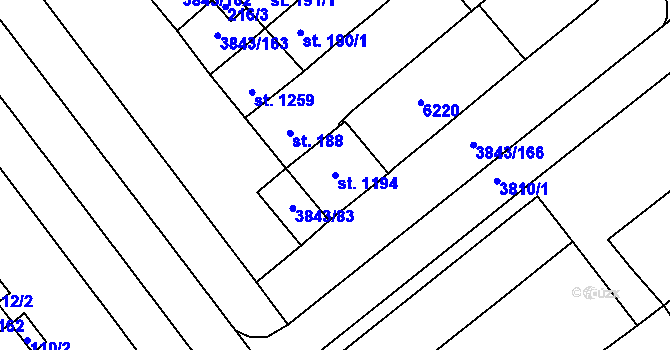 Parcela st. 1194 v KÚ Rakvice, Katastrální mapa