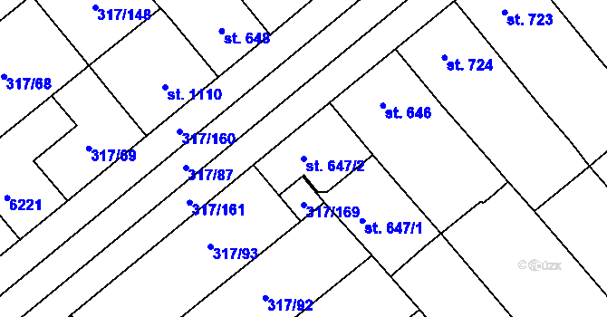 Parcela st. 647/2 v KÚ Rakvice, Katastrální mapa