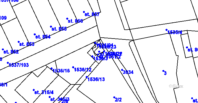 Parcela st. 1051/1 v KÚ Rakvice, Katastrální mapa