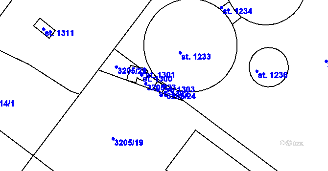 Parcela st. 1303 v KÚ Rakvice, Katastrální mapa
