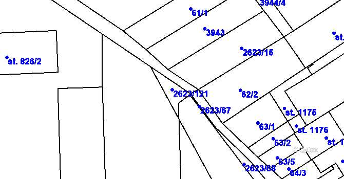 Parcela st. 2623/121 v KÚ Rakvice, Katastrální mapa