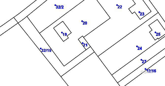 Parcela st. 21 v KÚ Kuřívody, Katastrální mapa